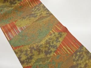 萬葉製　道長取りに花葉模様織出し名古屋帯